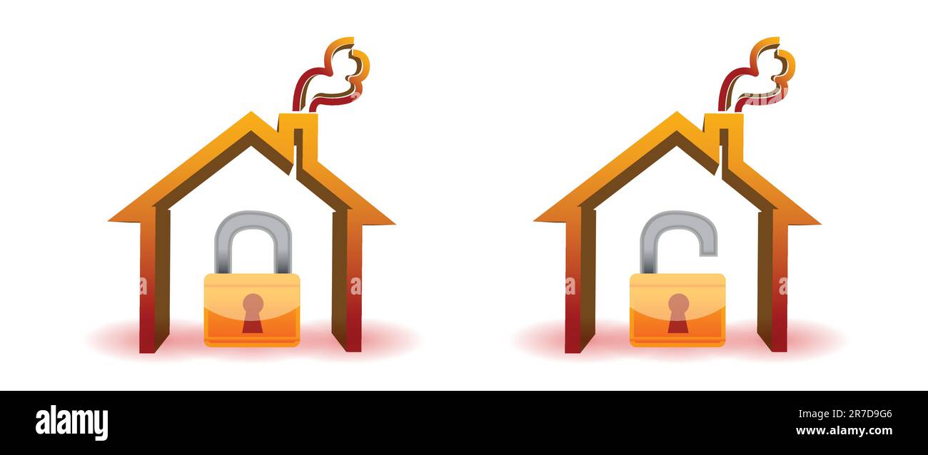safe and unsafe house icons isolated over a white background Stock