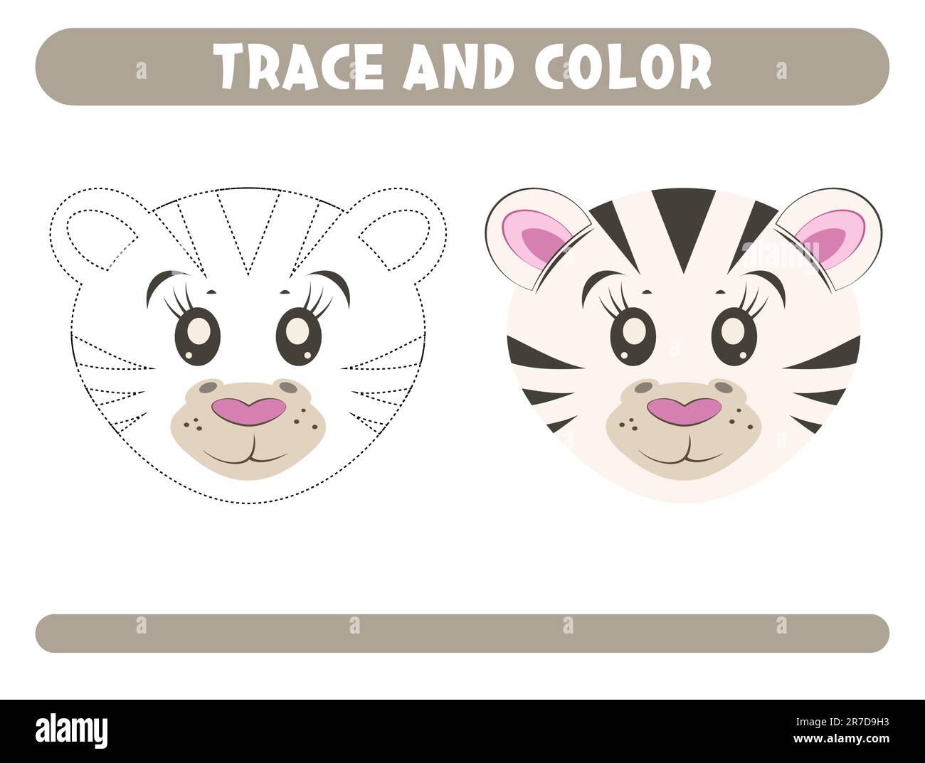 Trace and color cute zebra. Worksheet for kids . Vector illustration ...