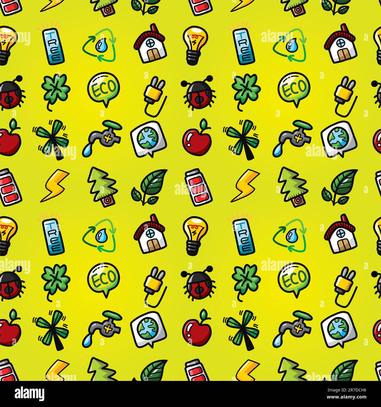 hand draw green eco seamless pattern Stock Vector