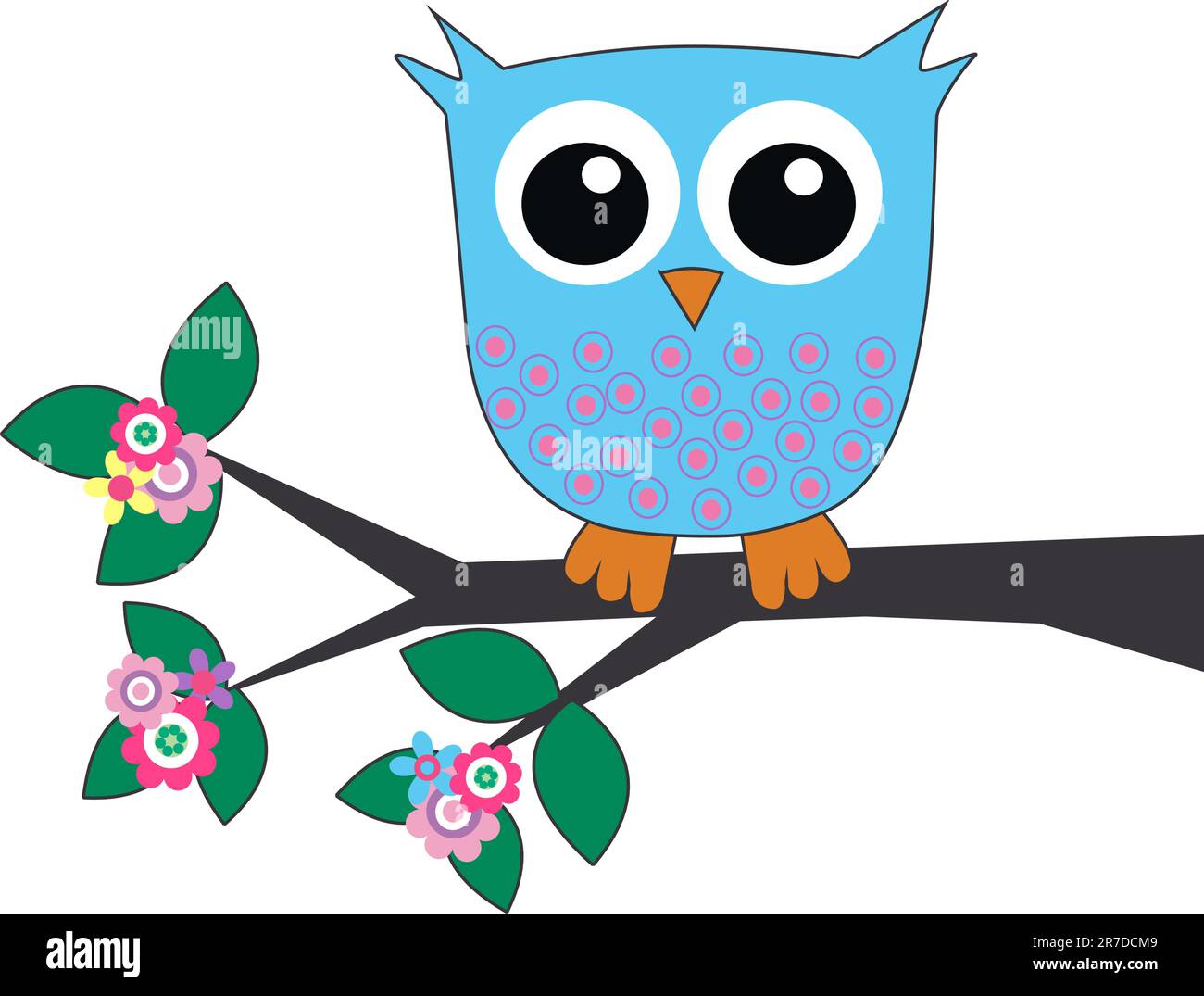 a cute little blue owl sitting on a branch Stock Vector Image & Art - Alamy