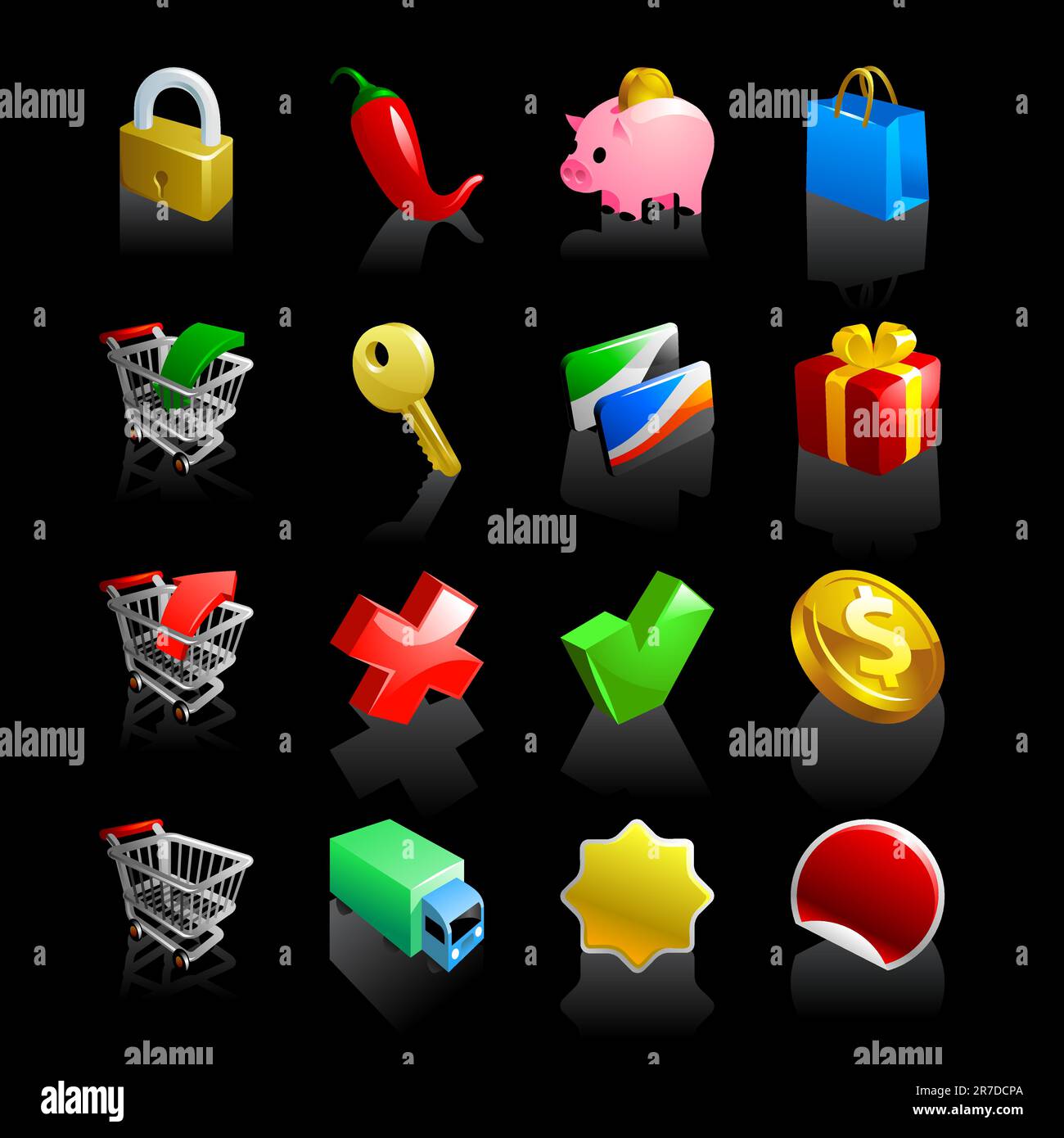 a set of 16 e-commerce icons for web site user interface Stock Vector