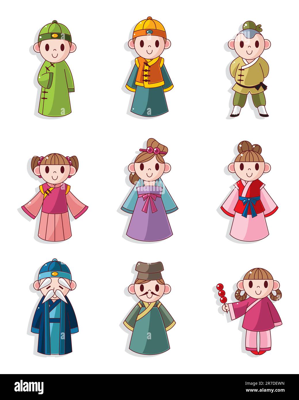 cartoon Chinese people icon set Stock Vector