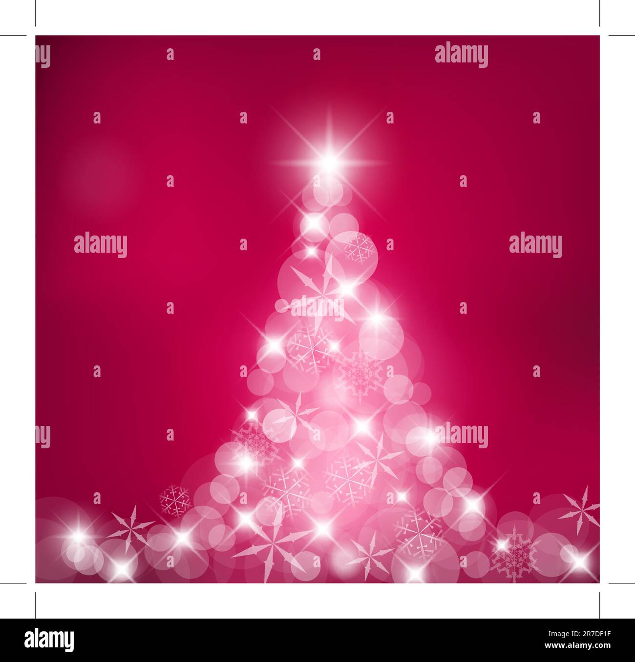 Purple Abstract Christmas tree made of light and snow flakes Stock Vector