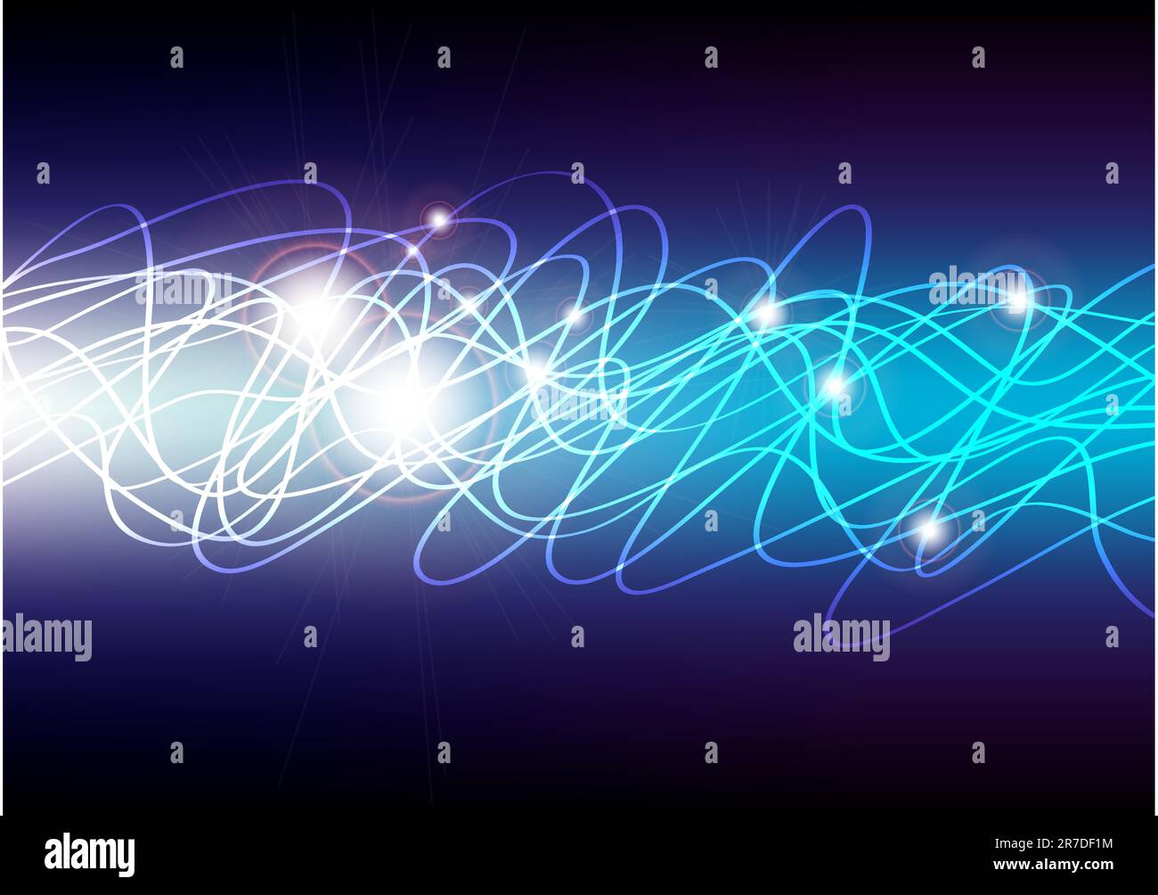 Abstract Background - Glowing Waves on Dark Blue Gradient Background ...