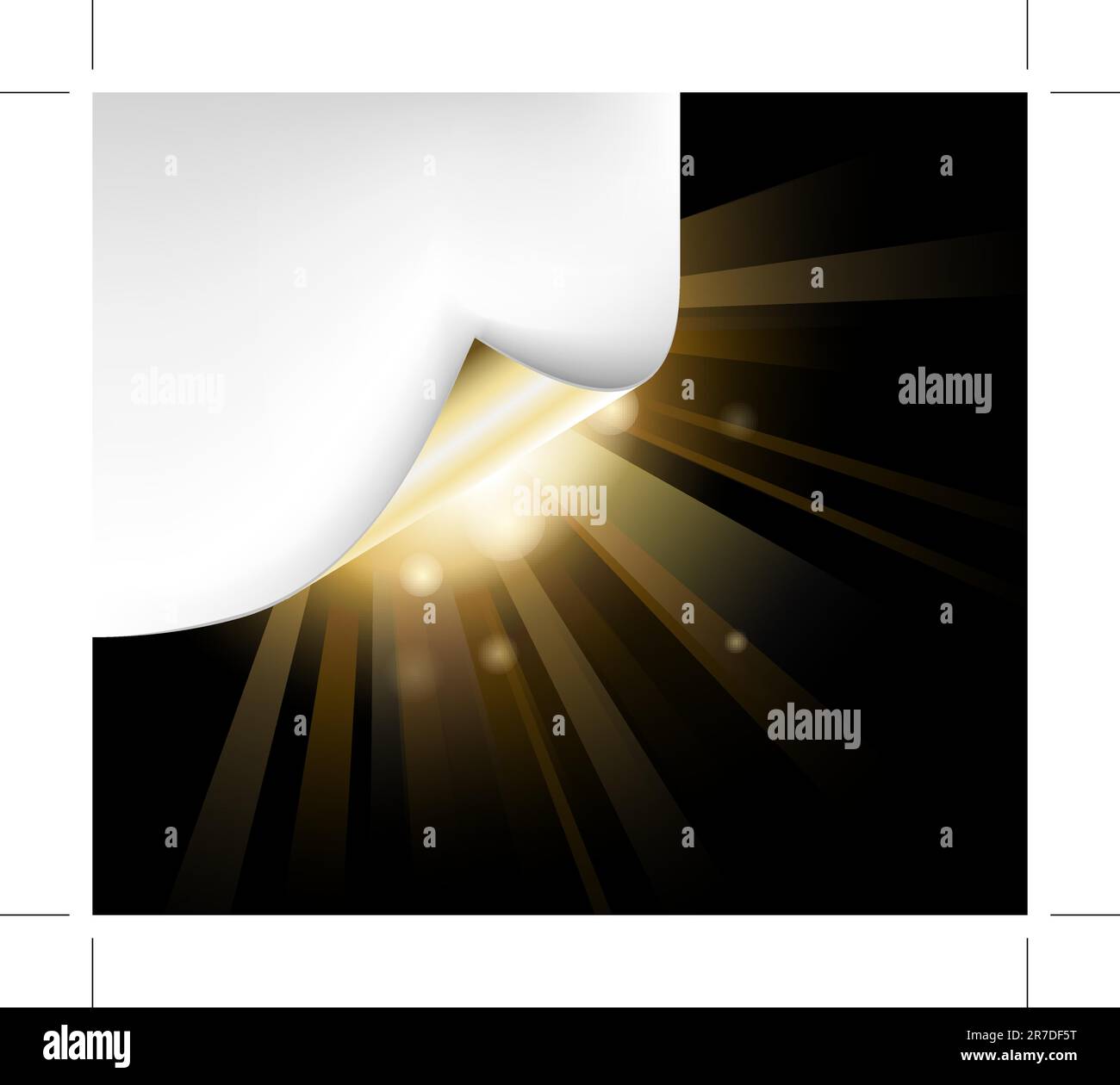 Sheet of golden paper with a curl and back light Stock Vector