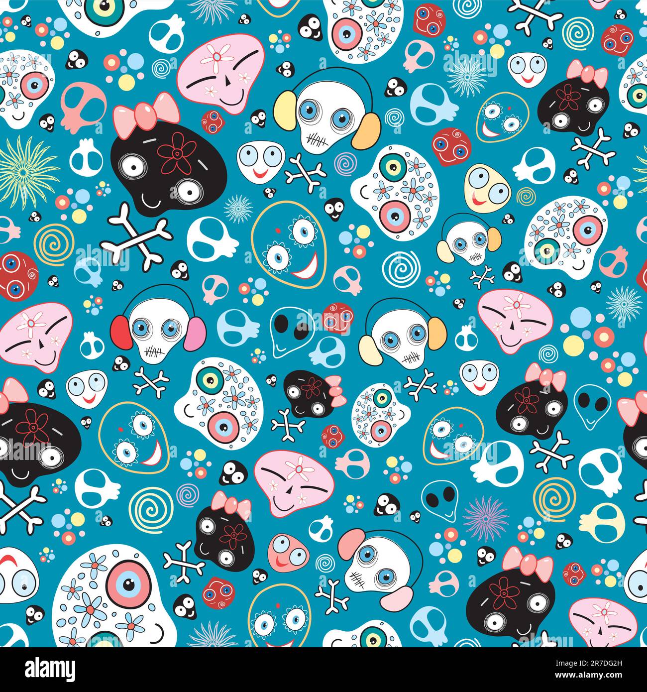 seamless pattern from laughing skull on a blue background Stock Vector