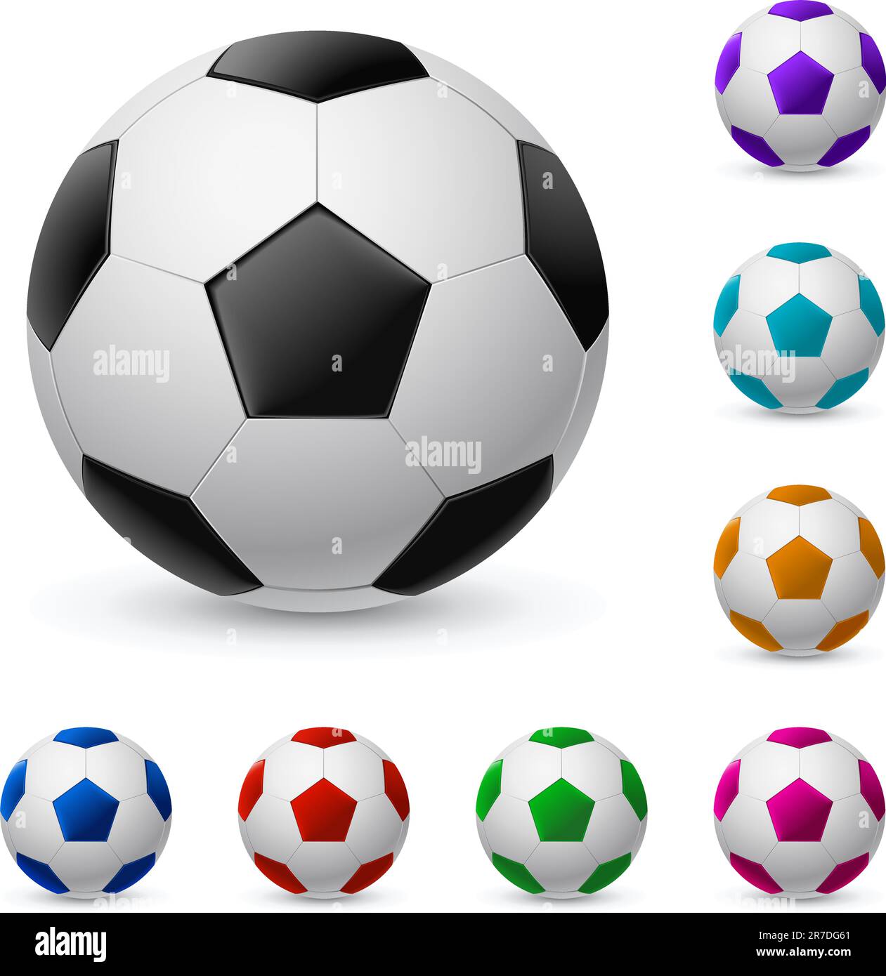 Realistic soccer ball in different colors. Illustration on white background Stock Vector