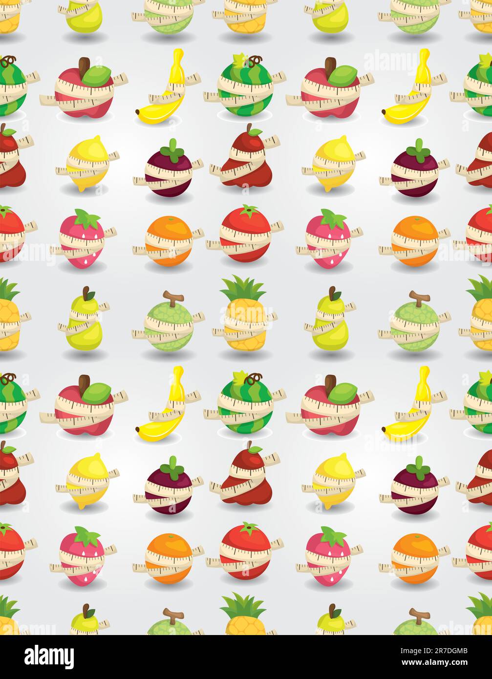 fresh fruit and ruler health seamless pattern Stock Vector