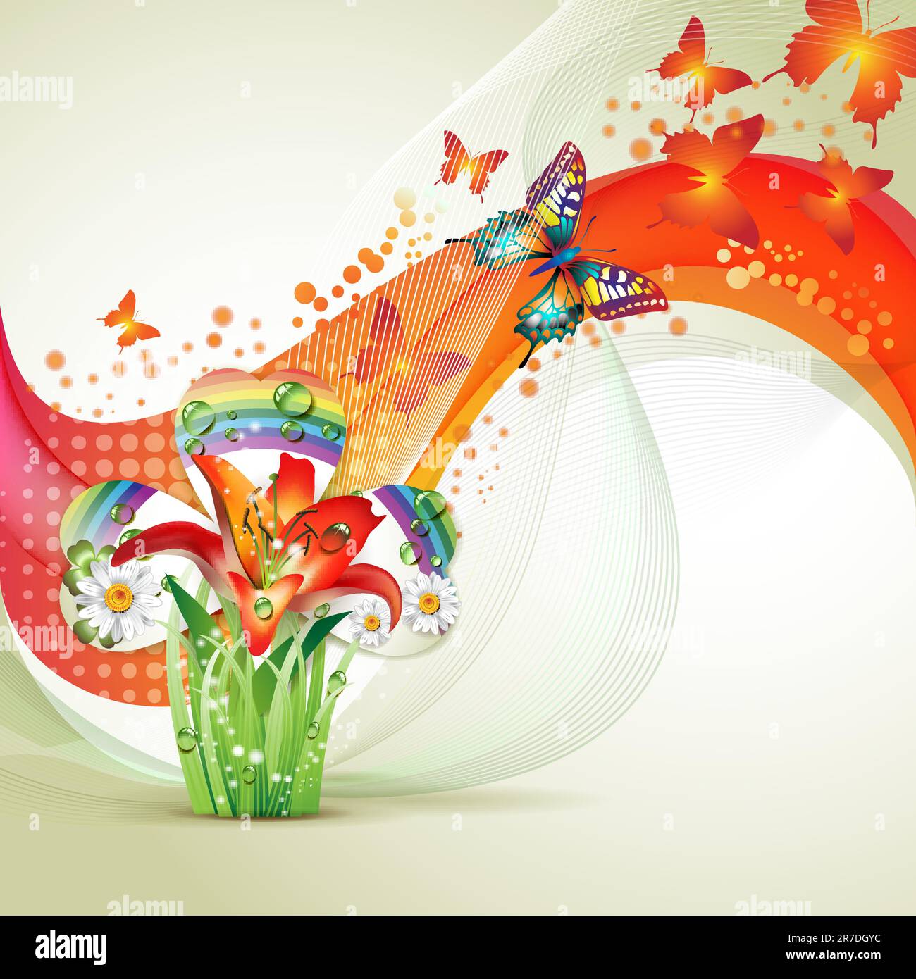 Colorful background with butterfly and flowers Stock Vector Image & Art ...