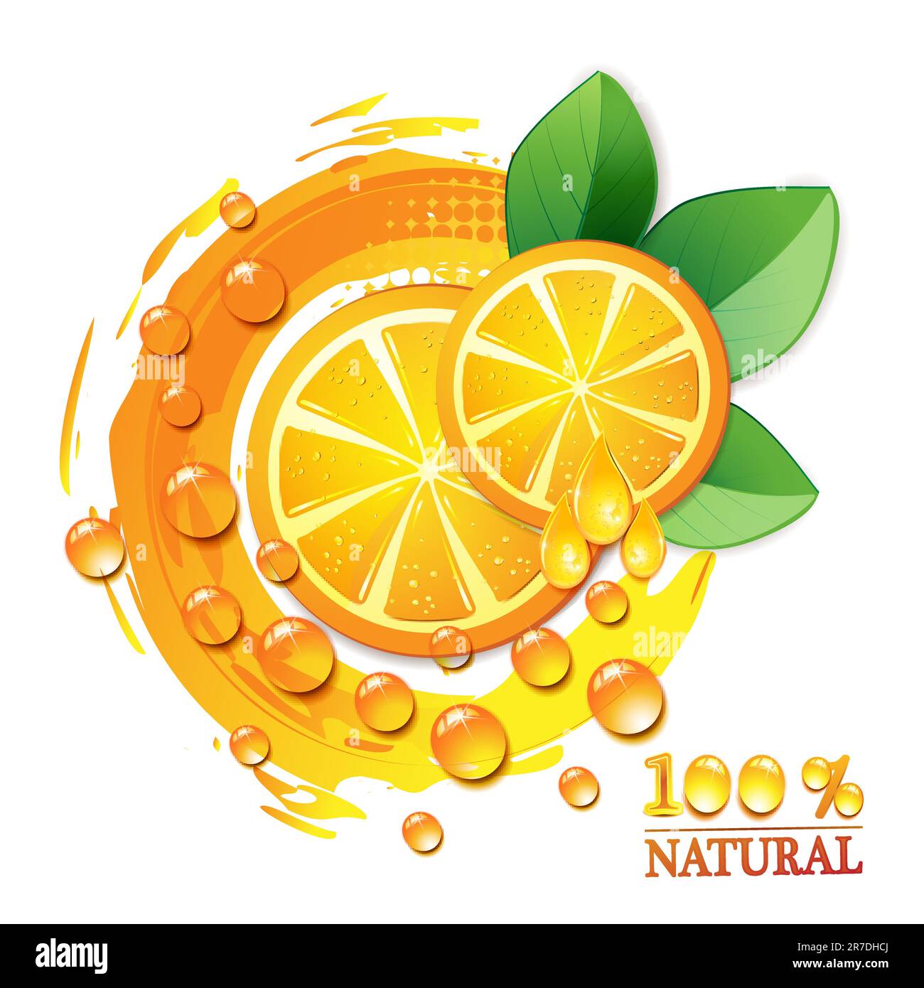 Slices orange with leaf isolated on white background Stock Vector Image ...