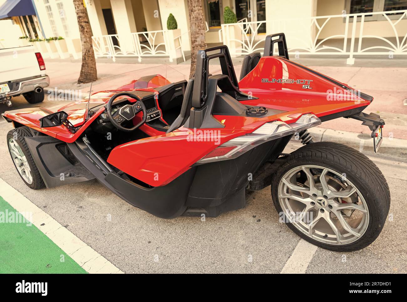Miami Beach, Florida USA April 15, 2021 red polaris slingshot sl