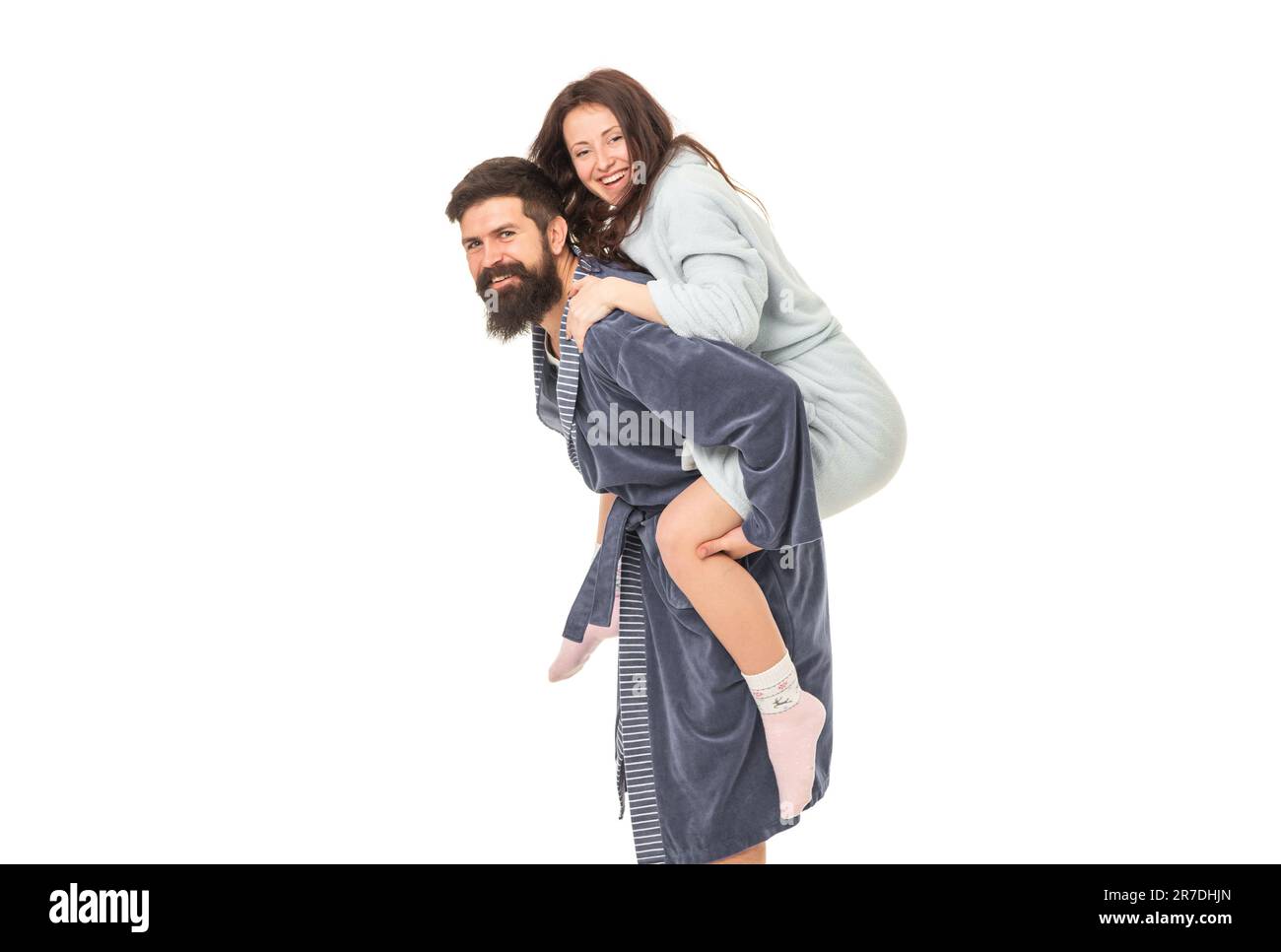 Love is happiness. Happy woman ride piggyback on man. Happiness and joy.  Couple in love Stock Photo - Alamy