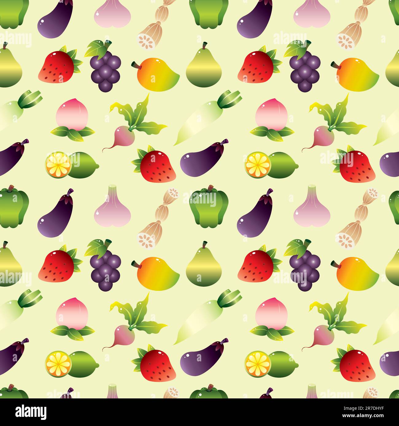 cartoon Fruits and Vegetable seamless pattern Stock Vector Image & Art ...