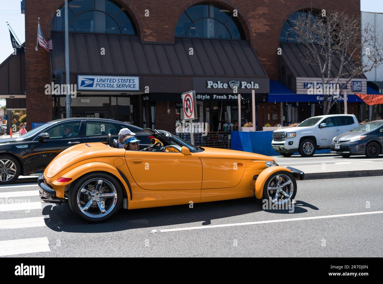 Long Beach, California USA - March 31, 2021: classic vehicle of yellow Chrysler Plymouth Prowler Stock Photo
