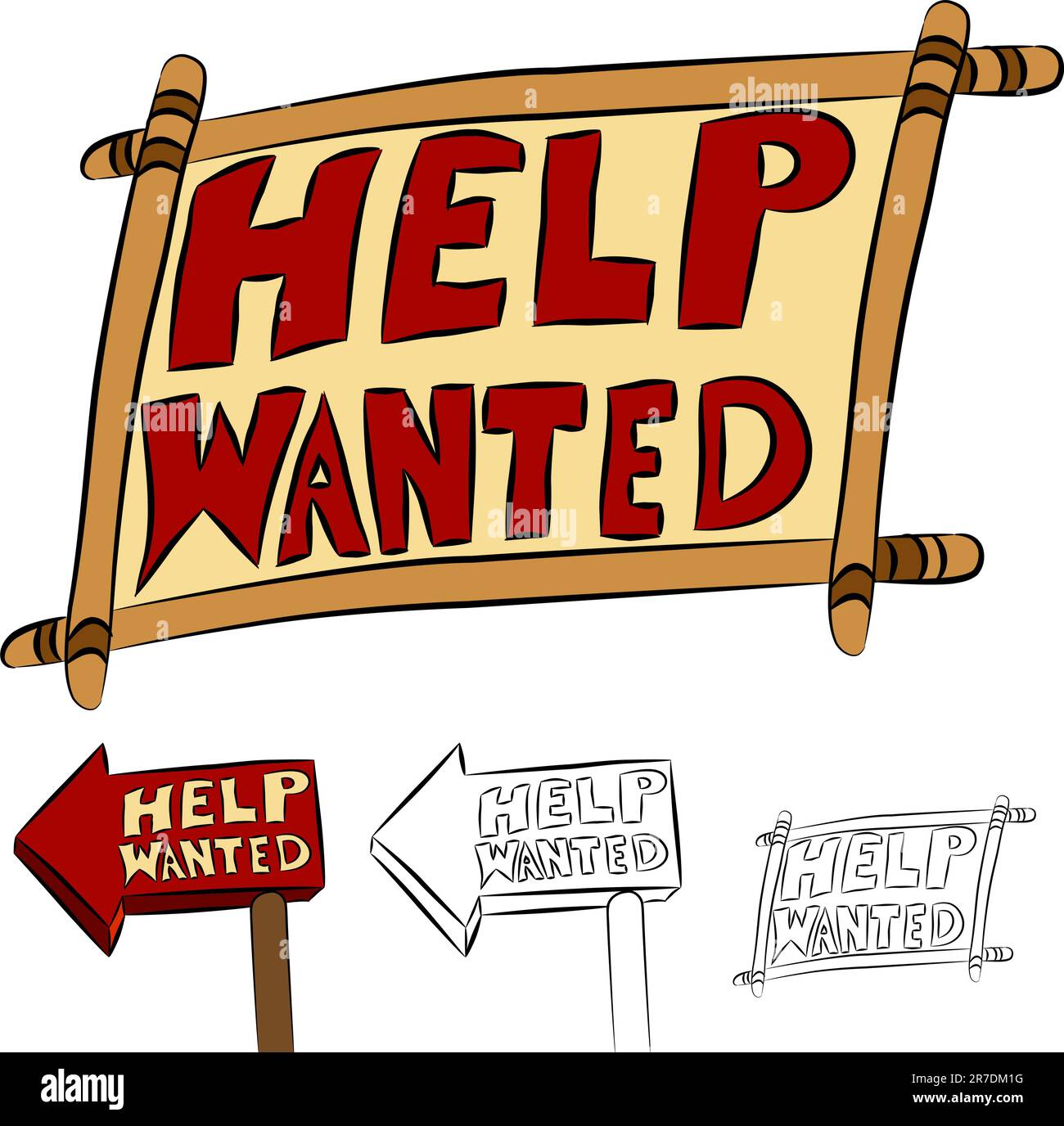 An image of a set of help wanted signs. Stock Vector