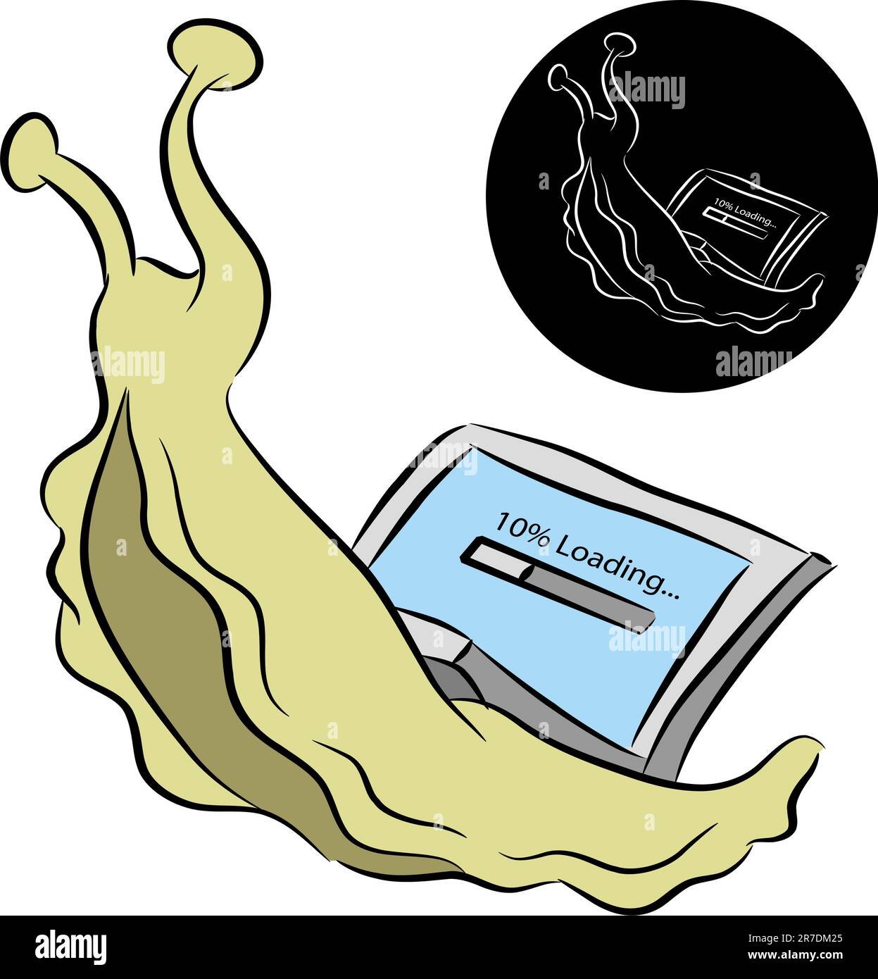 An image of a slug with a laptop computer shell. Stock Vector