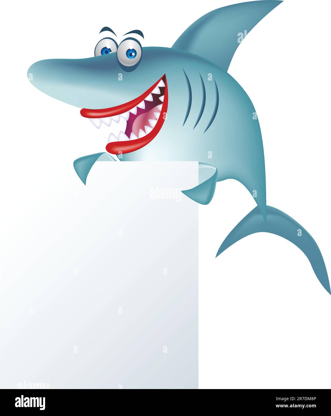 Vector illustration of funny shark and blank sign Stock Vector
