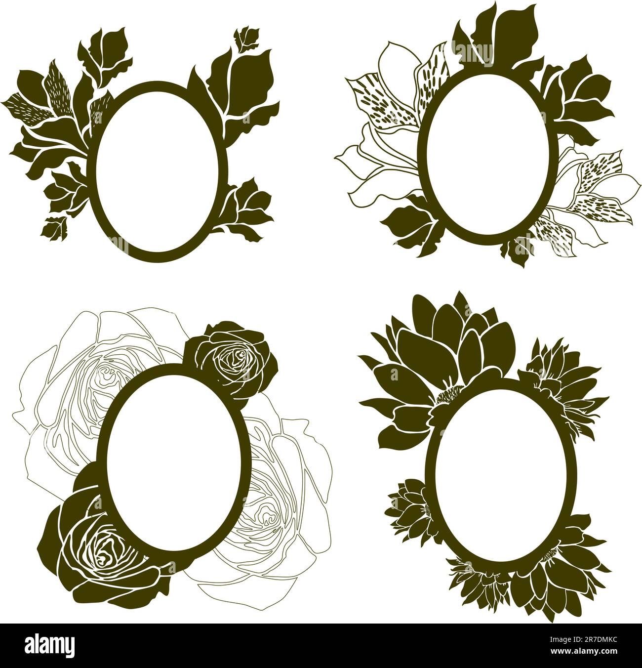 Vector set of vintage frames with flowers (from my big 'Frame collection') Stock Vector