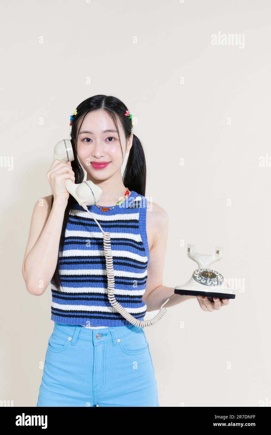 vintage y2k pink retro concept photo of korean asian cute woman 