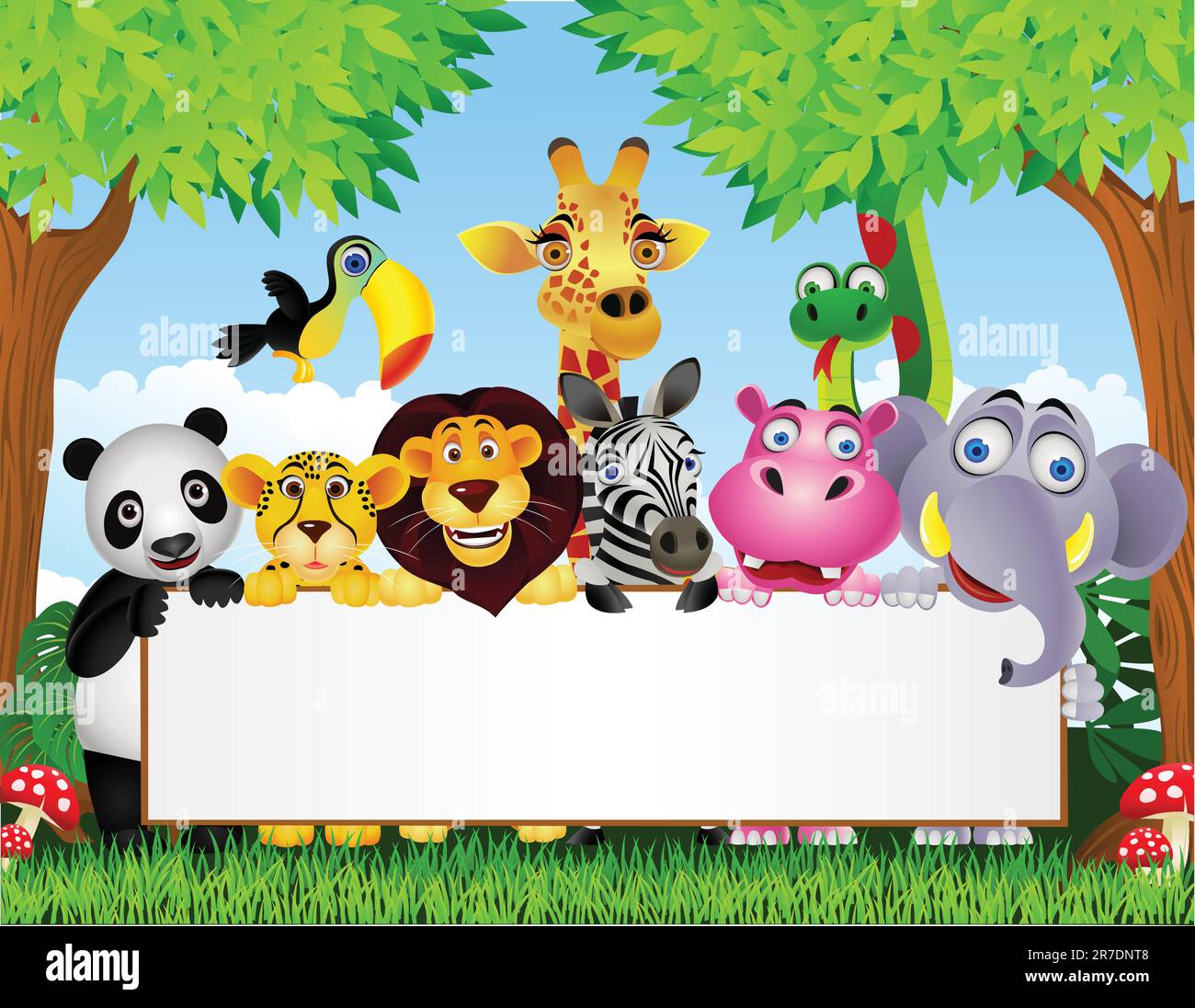 Vector illustration of Animal cartoon and blank sign Stock Vector Image ...