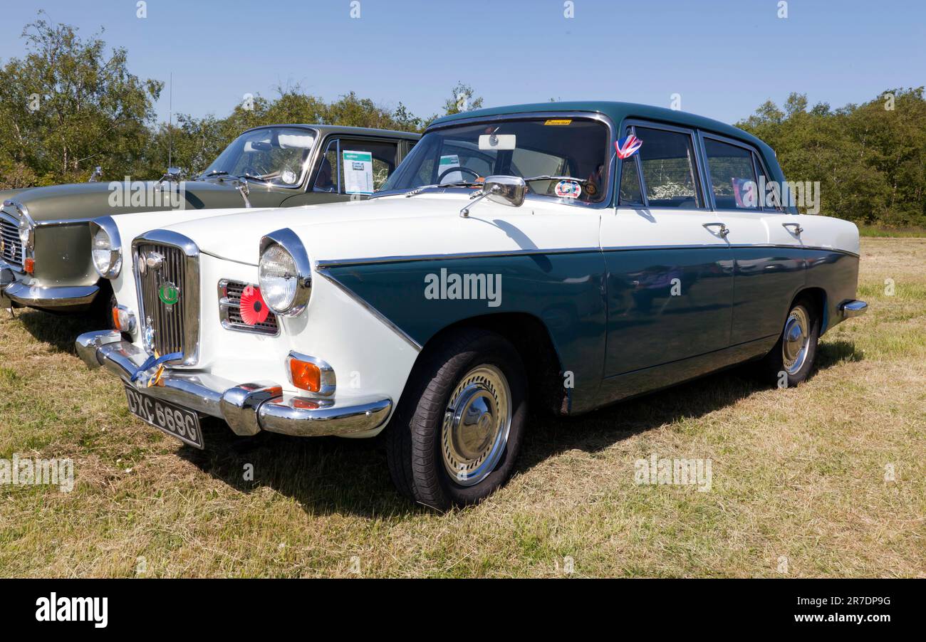 Three-quarters front view of a 1969, Blue and White, Wolseley 16/60, on ...