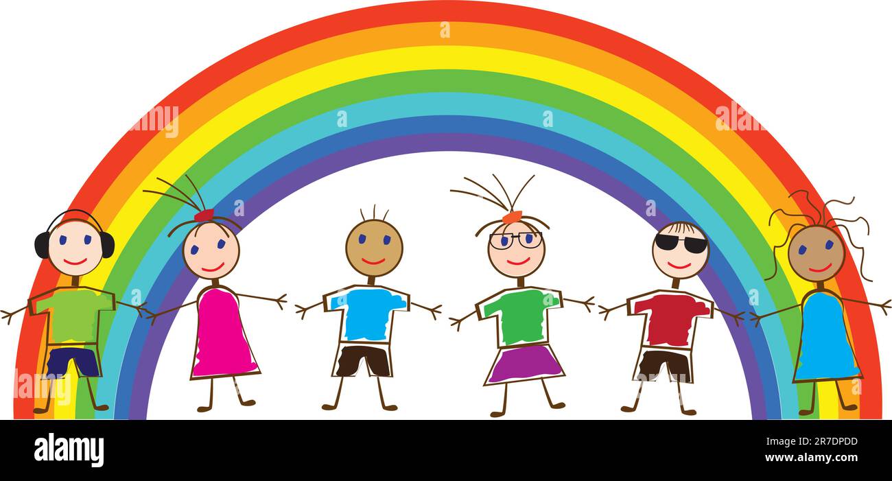 Vector illustration of funny children and a rainbow Stock Vector Image ...