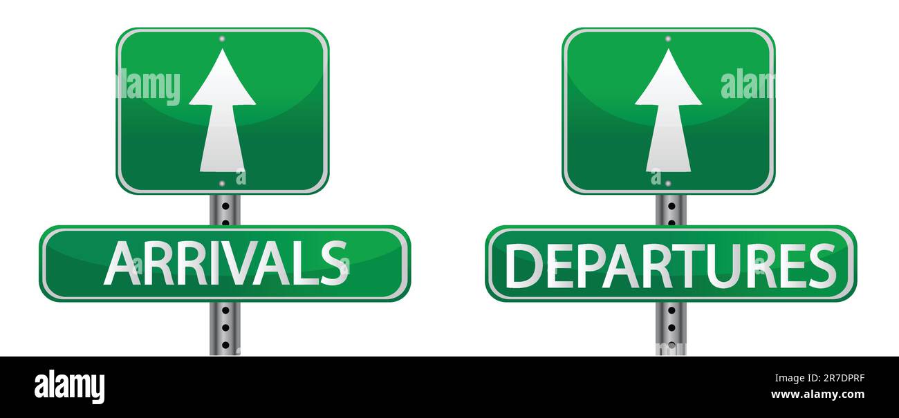 Arrival and departures airport street signs isolated over a white background Stock Vector