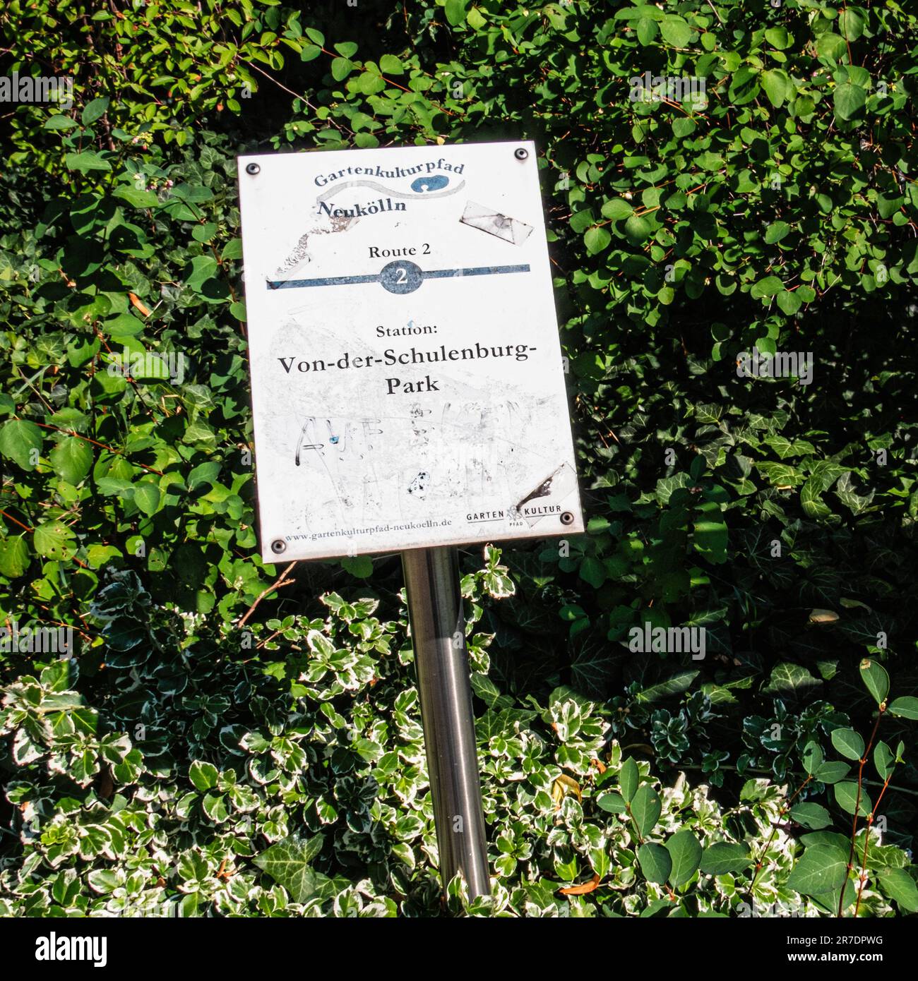 Information sign at the Von der Schulenburg Park,Neukölln,Berlin Stock Photo