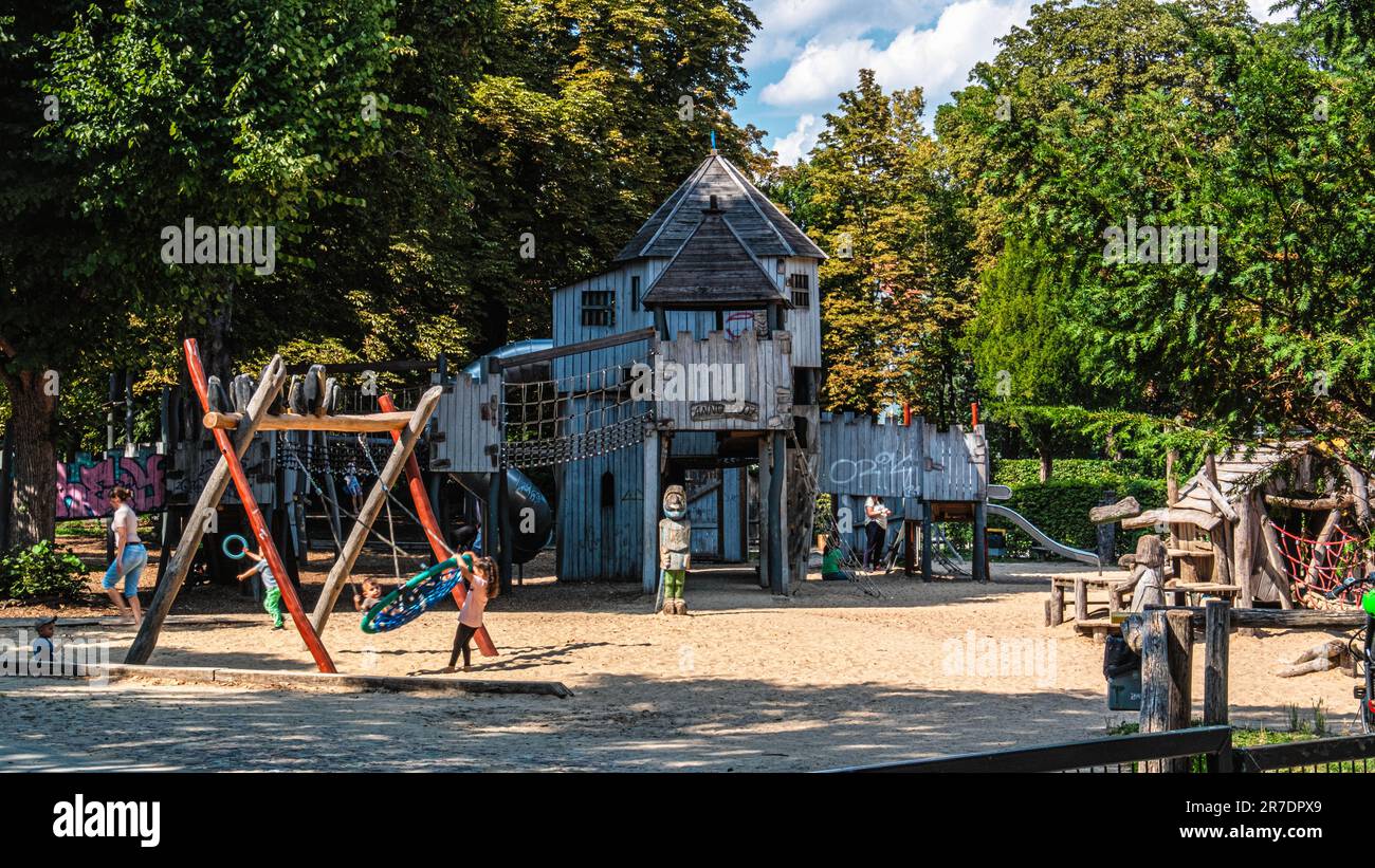 Children's playground in Von der Schulenburg Park, Sonnenallee,Neukölln, Berlin Stock Photo