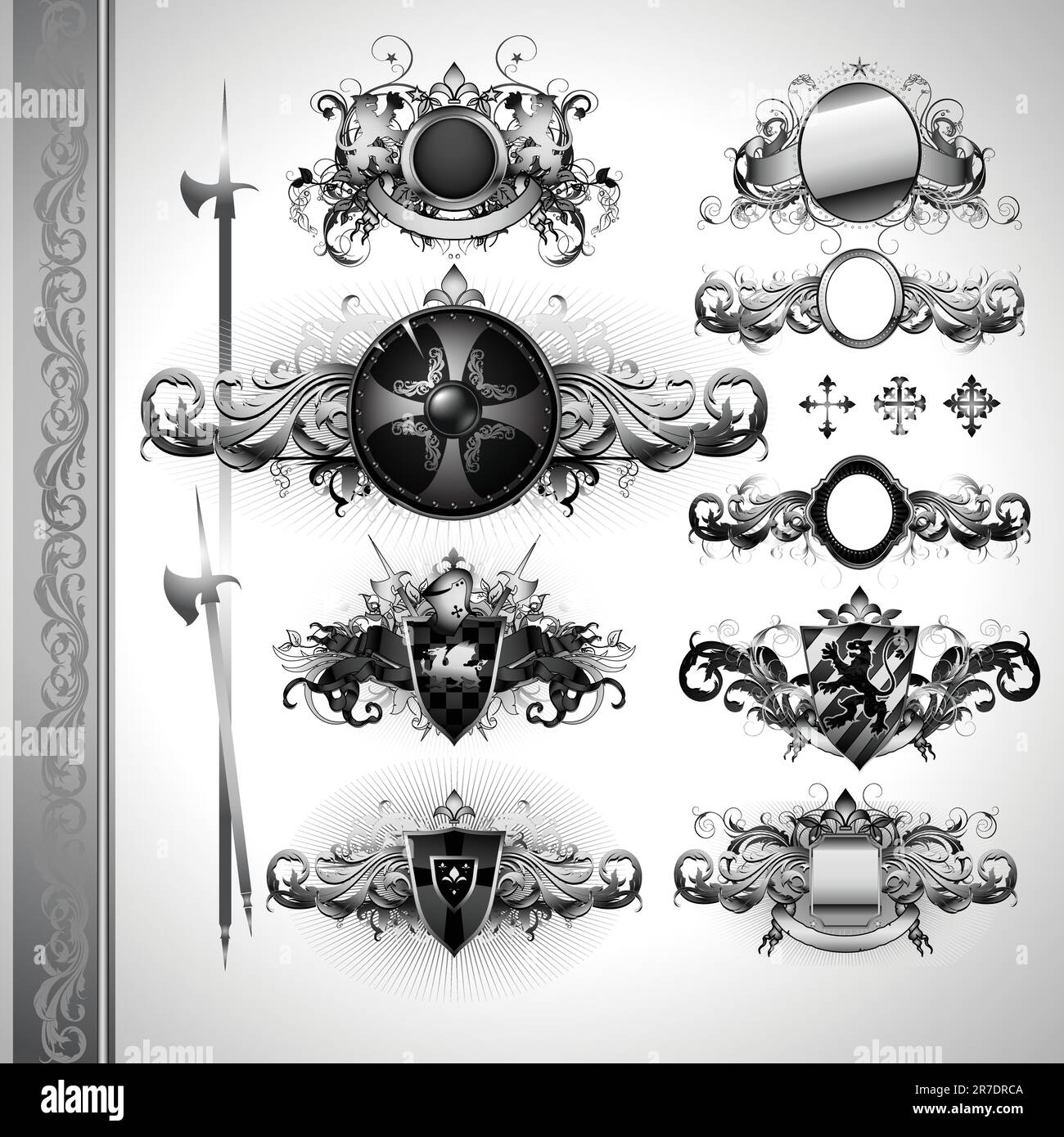 medieval heraldry shields, this illustration may be useful as designer work Stock Vector
