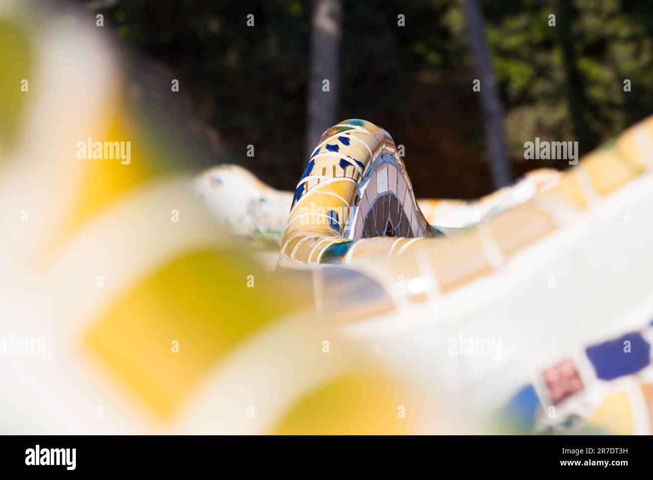 Detail closeup of mosaic in Park Guell, Barcelona Spain Stock Photo