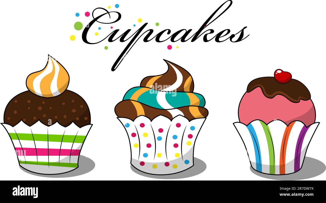 Vector picture with 3 cupcakes Stock Vector