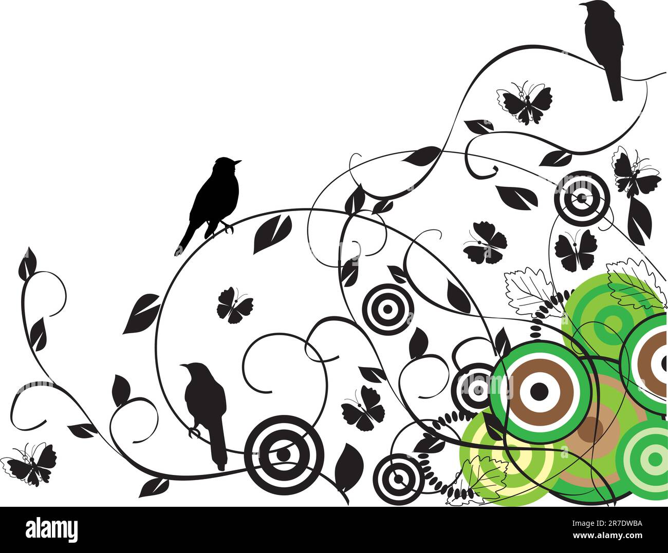 vector illustration of floral background with birds Stock Vector Image ...