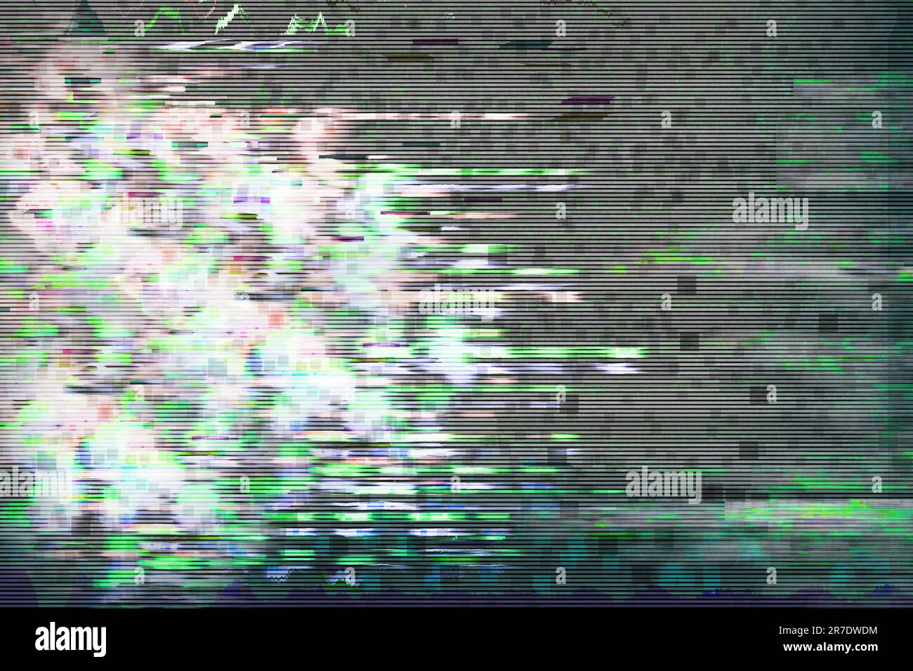 Abstract digital pixel noise, glitch, error, damage. Computer glitch effect inverted colors Stock Photo