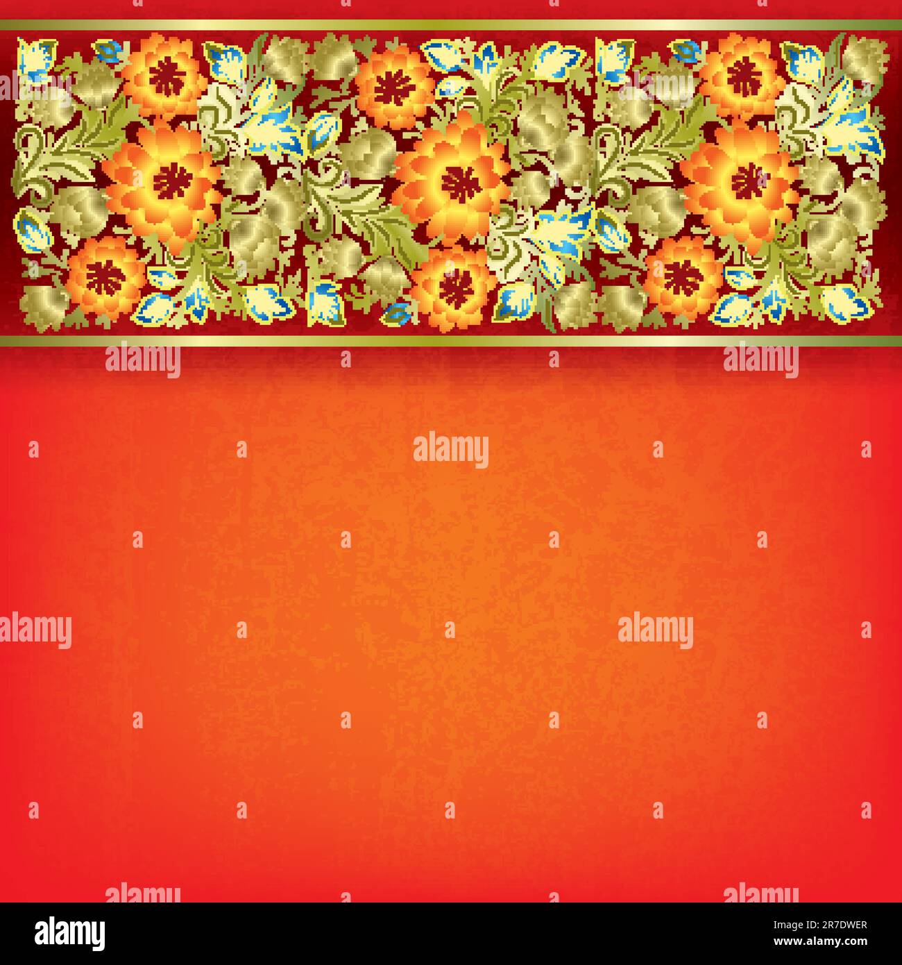 abstract red grunge background with golden floral ornament Stock Vector ...