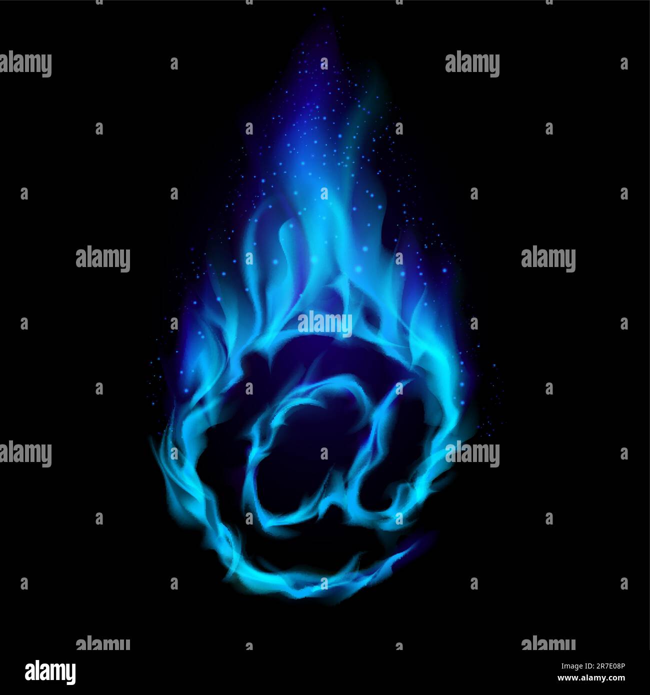 Abstract symbol of AT. Blue Flame-simulated on black background. Stock Vector