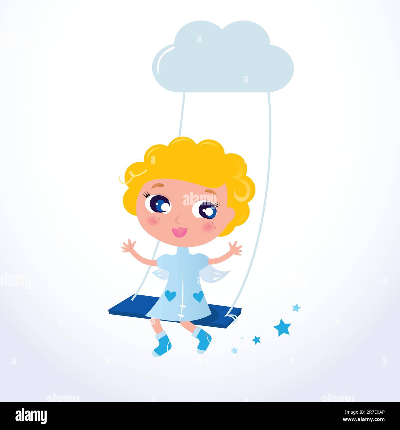 Blond Angel sitting in the sky - Vector Illustration. Stock Vector