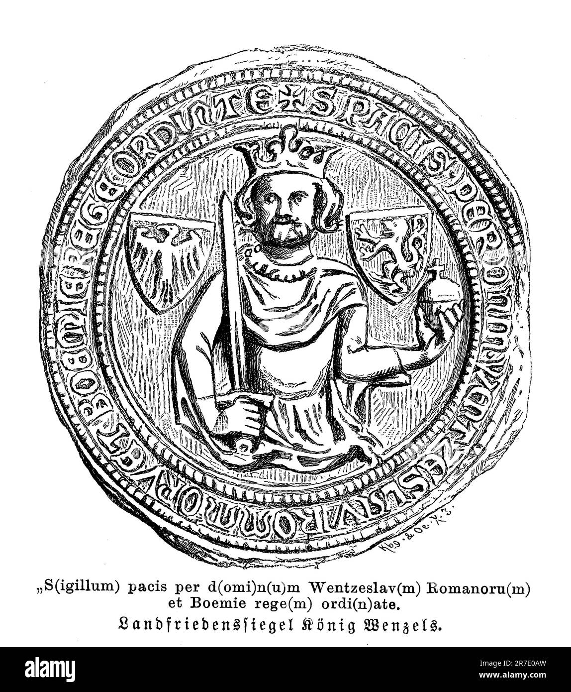 Seal of Wenceslaus king of Bohemia and as Charles IV Holy Roman Emperor (14th century), pious and peace-loving king Stock Photo