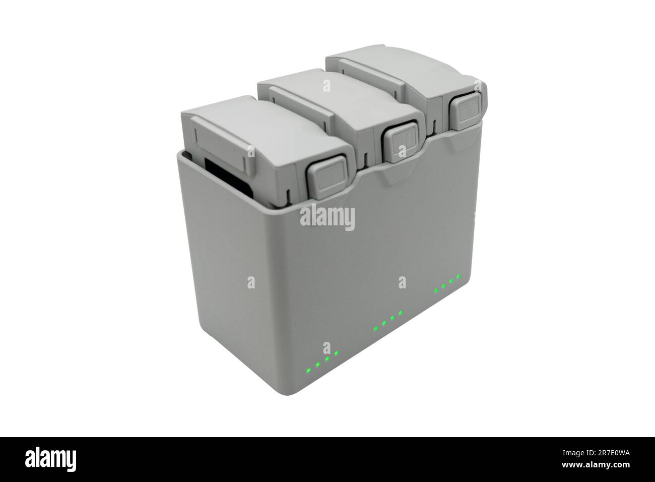 Intelligent drone battery charging station isolated on white background. Rechargeable battery