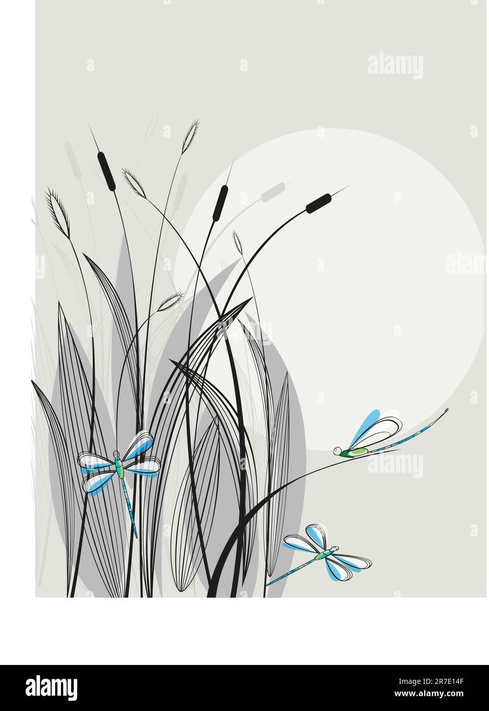 beautiful natural background at sunset, with a dragonfly theme Stock Vector