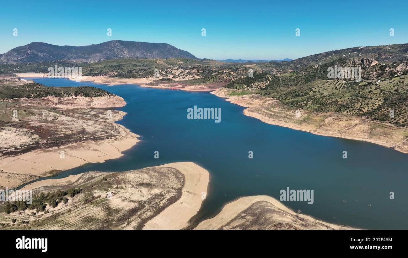AERIAL - Zahara de la Sierra and its lake, Cadiz, Spain Stock Photo - Alamy