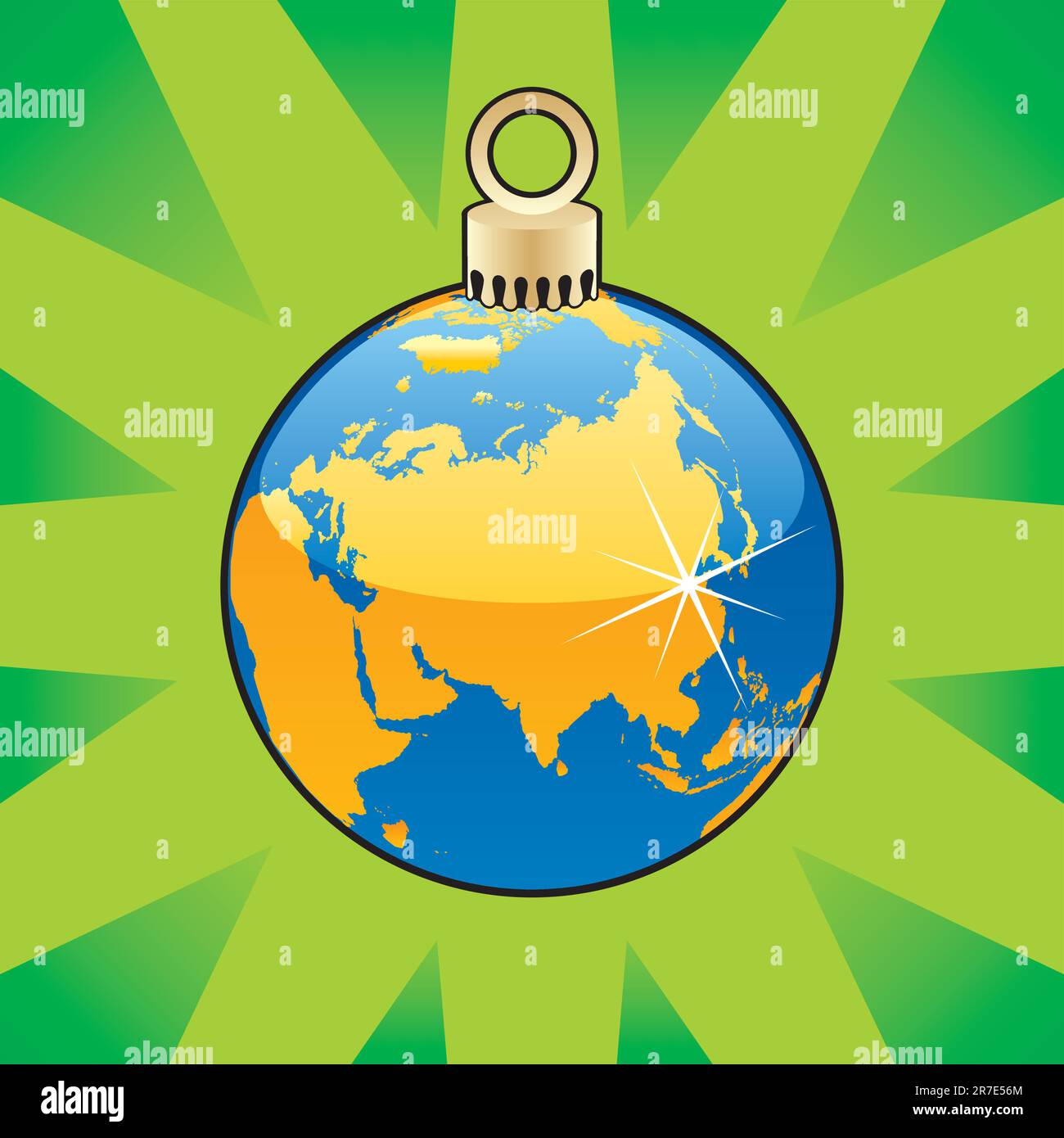 fully editable colored christmas bulb with world globe layout Stock Vector