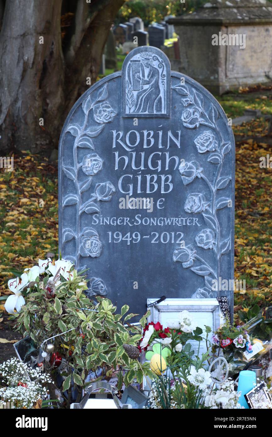 Headstone of Grave of Robin Gibb of The Bee Gees, St Mary's Church
