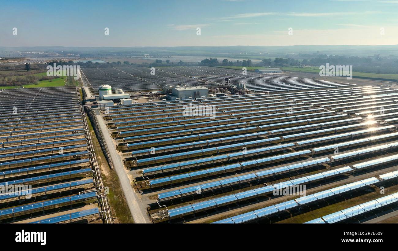 aerial view of solar power station, Renewable Energy Stock Photo Alamy