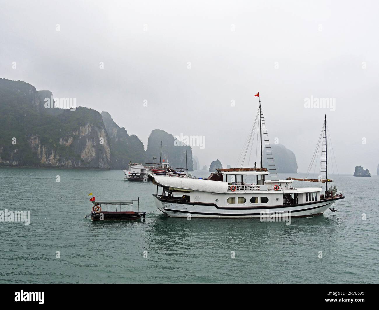 Vietnam, Quang Ninh Area, Halong Bay or Ha Long Bay Unesco World Heritage Site, Touristic Boat Stock Photo