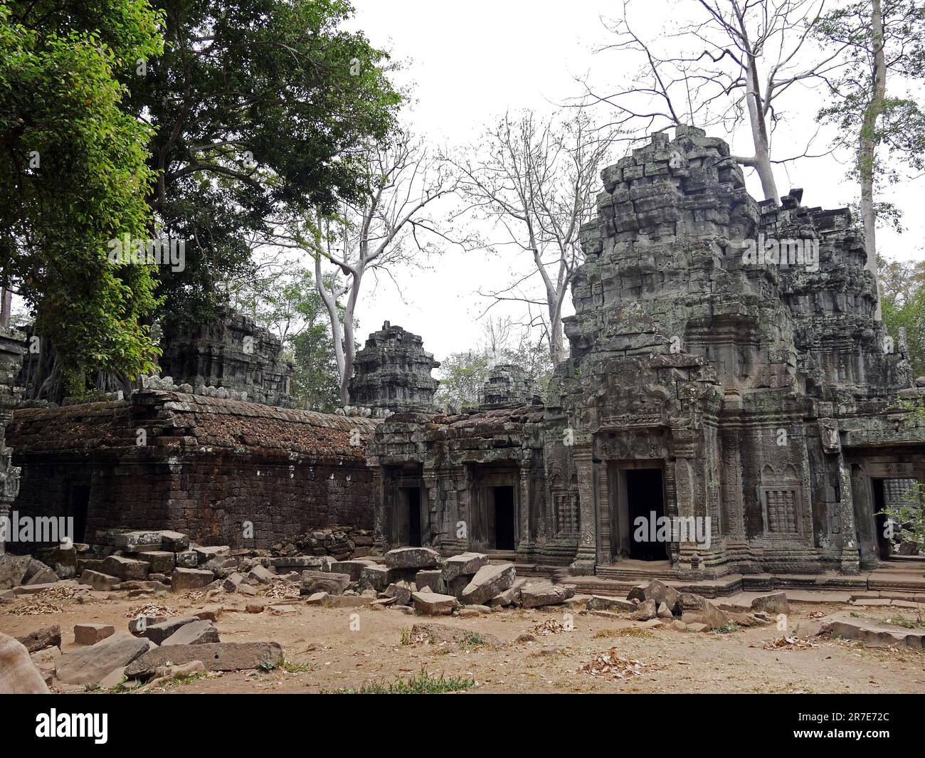 Ruins at Ta Prohm Temple, Siem Reap Province, Angkor's Temple Complex Site listed as World Heritage by Unesco in 1192, built in 1186 by King Jayavarma Stock Photo