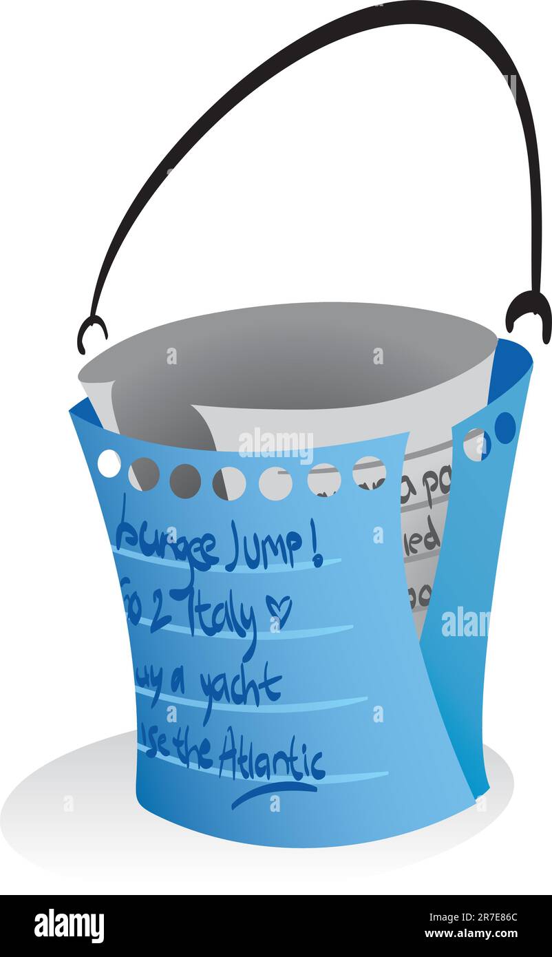 Illustration of note papers forming a 'bucket' to symbolize the word