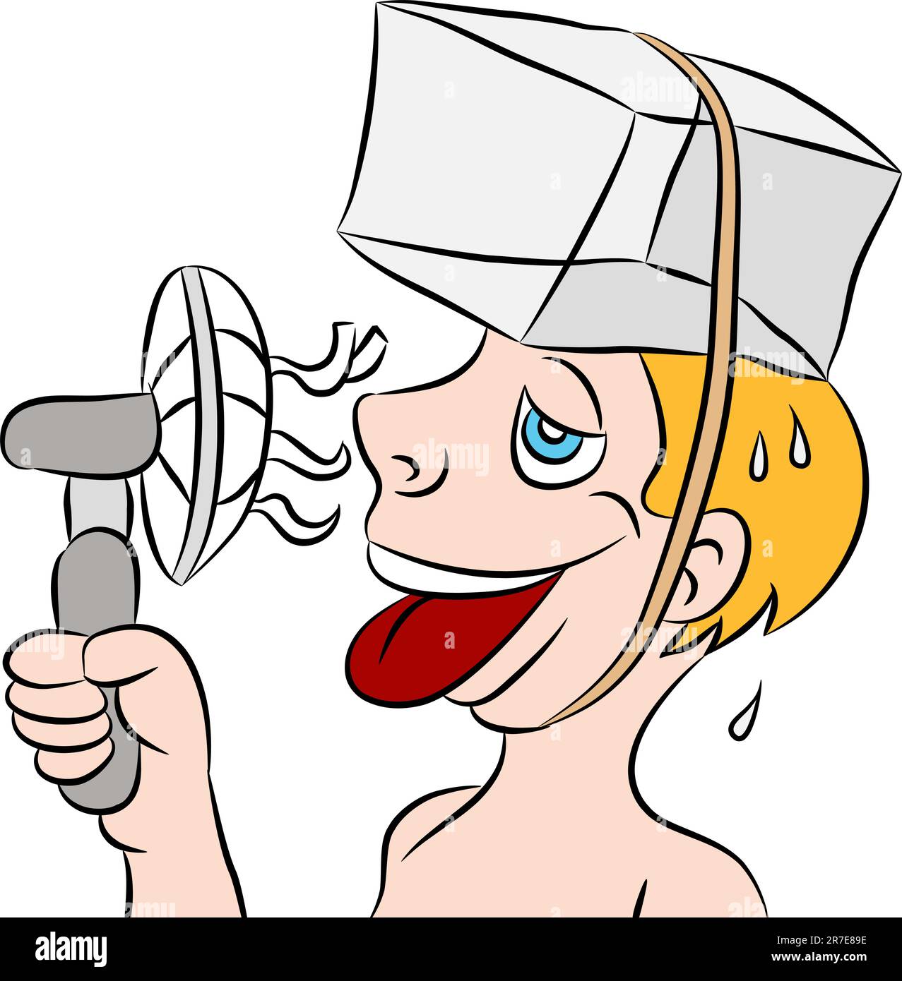 An image of a hot sweaty man trying to stay cool. Stock Vector