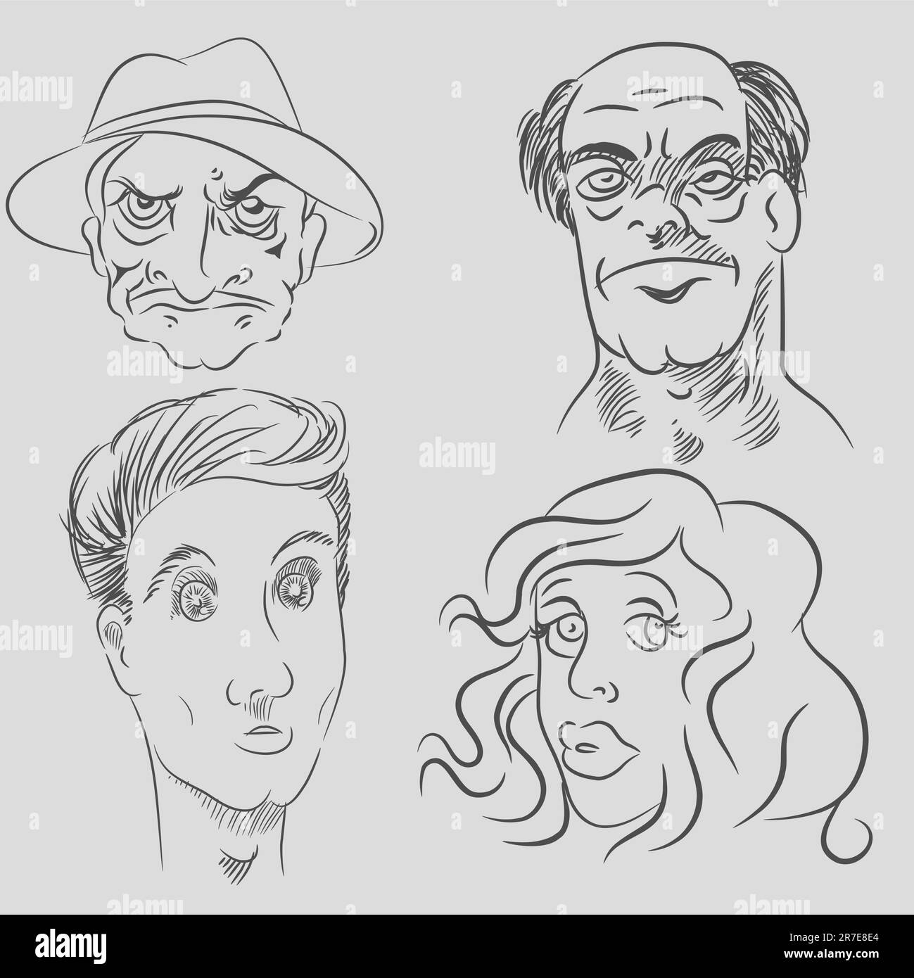 Cartoon faces male and female Black and White Stock Photos & Images Alamy
