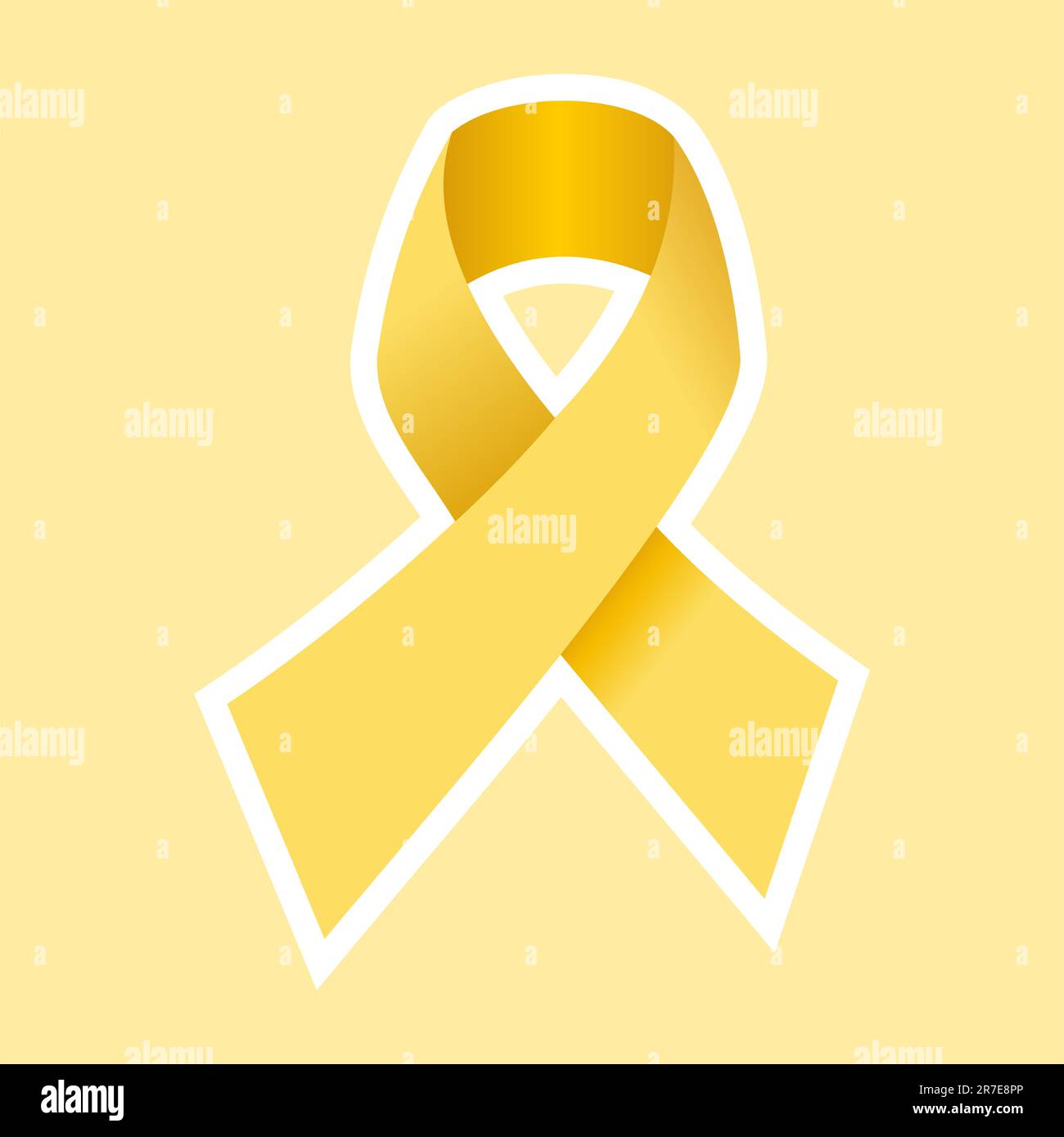 Cancer Yellow Ribbon in Gold. Light Yellow Background. Vector file